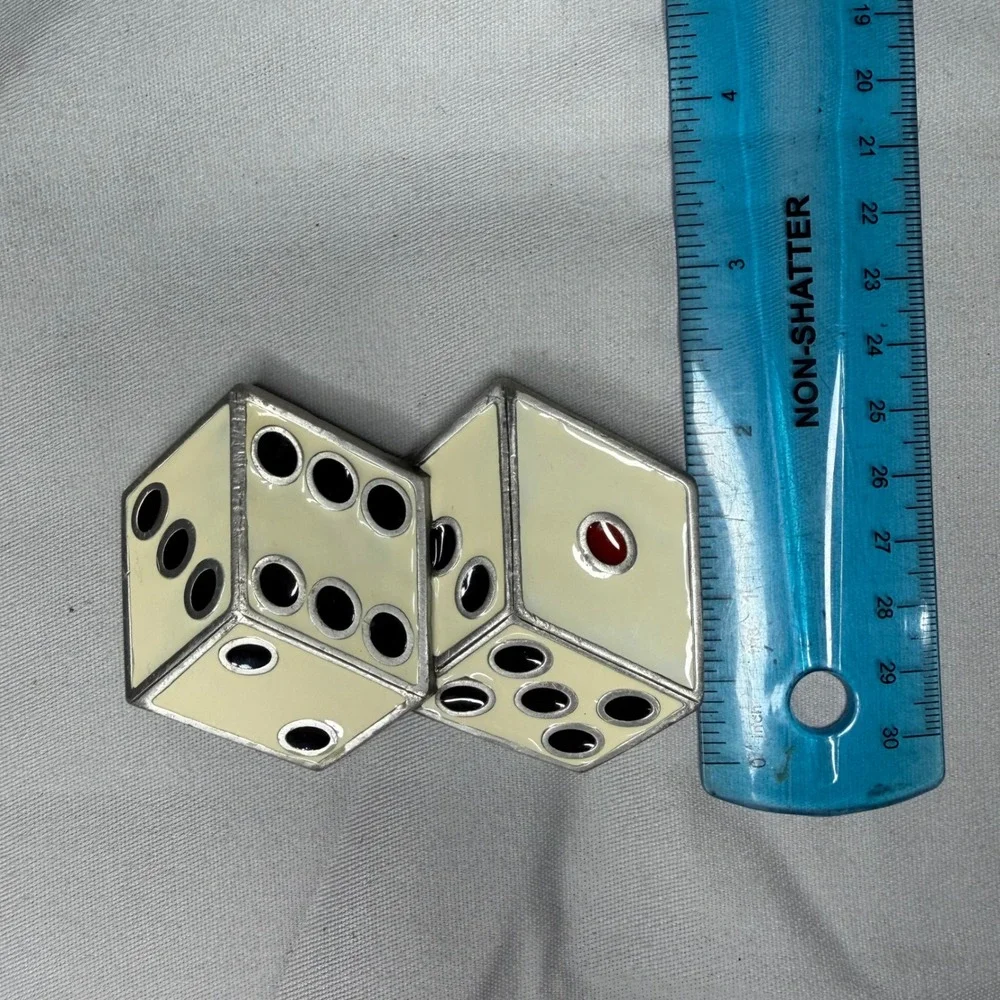 Vintage 1990 Great American Buckle Co Dice Belt Buckle 1957 Cream Enamel USA